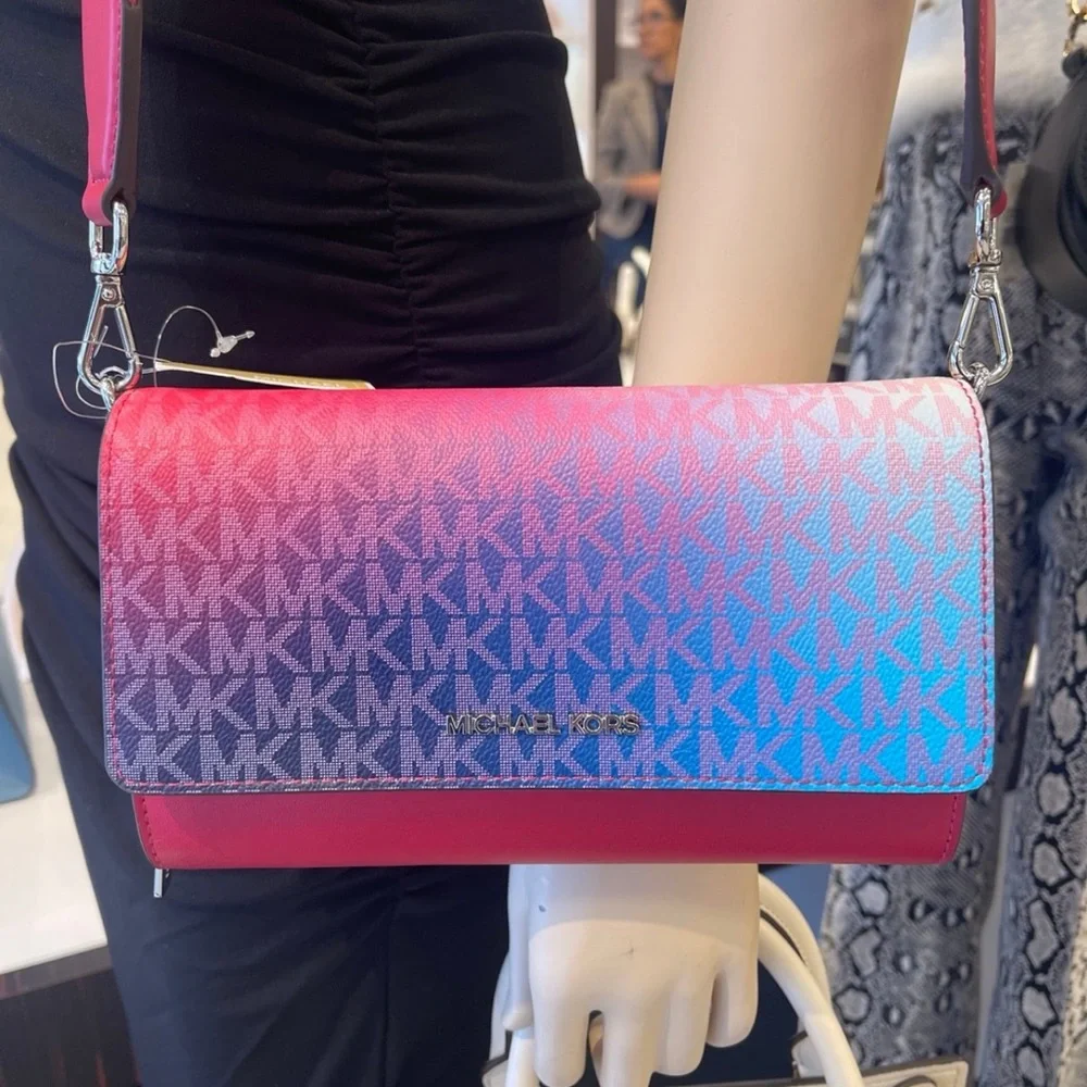 MICHAEL KORS Jet Set Large Ombré Signature Logo Crossbody Bag Dark Raspberry